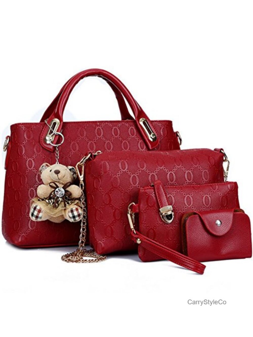 4 Pc Greased PU Leather Handbag Set Tote Hobo Satchel Crossbody Shoulder Bag